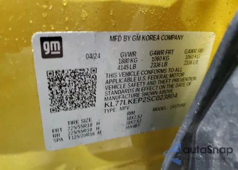 2025 Chevrolet Trax Activ from USA, damaged, VIN KL77LKEP2SC023804